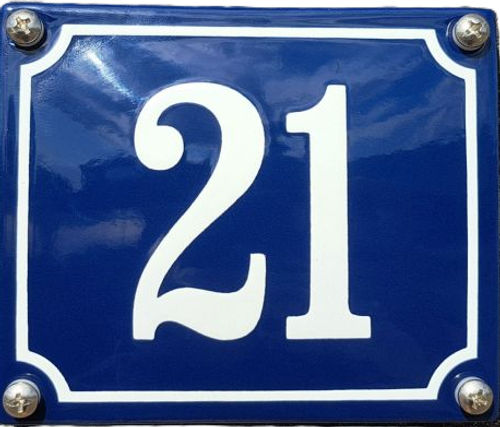 Blauw emaille huisnummer