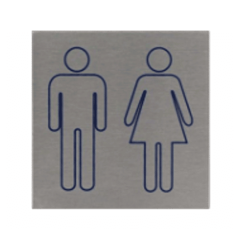 Vierkant Pictogram Dames/Heren Toilet | Aluminium RVS Look | Zelfklevend