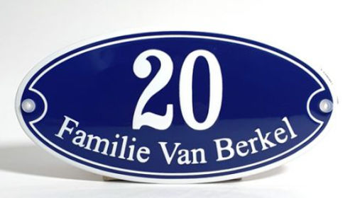 Emaille naambord met huisnummer