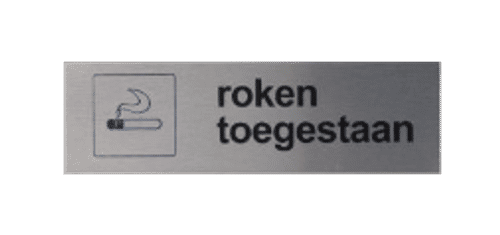 Zelfklevend Aluminium bordje | Tekst/Pictogram: Roken Toegestaan