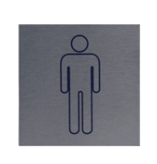 Vierkant Pictogram Heren Toilet | Aluminium RVS Look | Zelfklevend