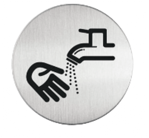 RVS pictogram Handen Wassen | Opdruk zwart | Lasertechniek | Zelfklevend