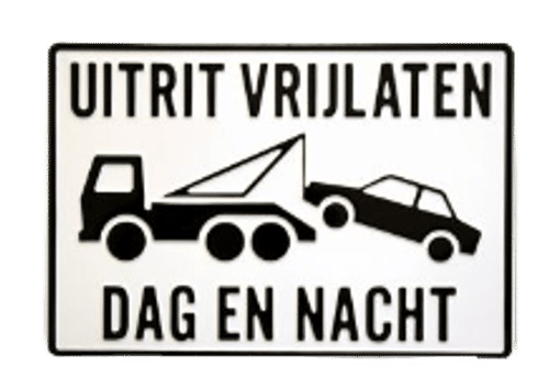 Uitrit Vrijlaten. Dag en Nacht | Tekst en Pictogram bord | Geperst Aluminium | Drie Kleurcombinaties