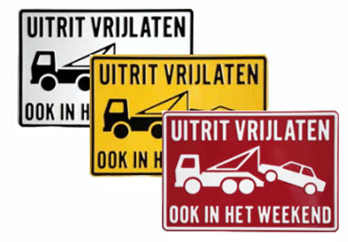 Tekst en Pictogram bord: Uitrit Vrijlaten