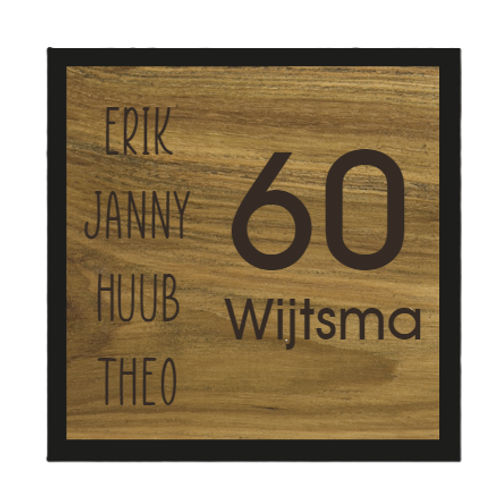 Vierkant naambord van teakhout