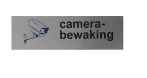 Zelfklevend deurbordje Camera Bewaking | Aluminium bordje | Tekst/Pictogram: