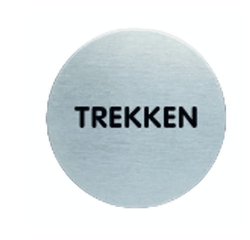 Pictogram met tekst Trekken | RVS | Opdruk zwart | Lasertechniek | Zelfklevend