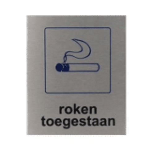 Pictogram Roken Toegestaan | Aluminium RVS Look | Zelfklevend