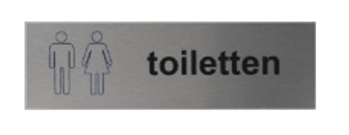 Deurbordje Toiletten dames en heren | Zelfklevend Aluminium | Tekst/Pictogram