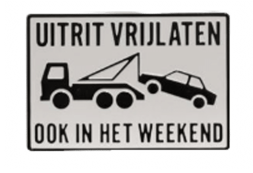 Tekst en Pictogram bord: Uitrit Vrijlaten