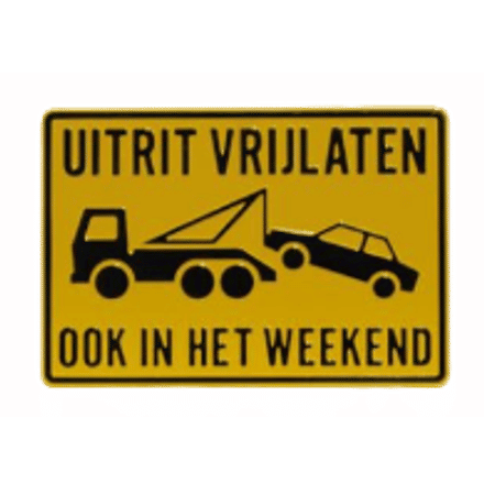 Tekst en Pictogram bord: Uitrit Vrijlaten