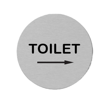 RVS pictogram Toilet Pijl Wijzend naar Rechts | Opdruk zwart | Lasertechniek | Zelfklevend