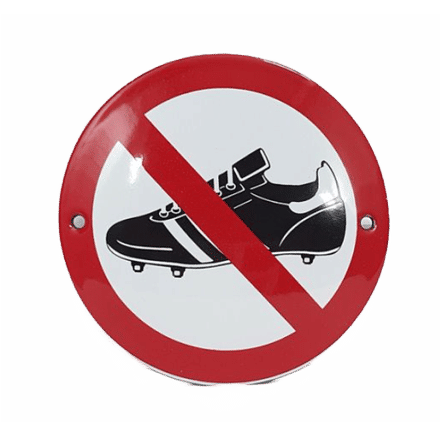 Emaille Verbodsbord : Verboden met Voetbalschoenen