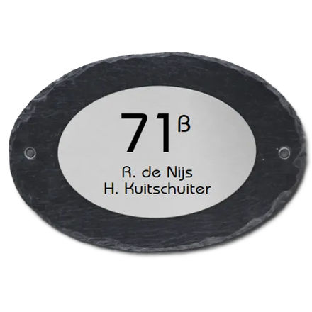 Ovale leisteen naambord met RVS voorplaat