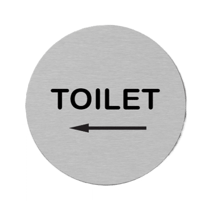 RVS pictogram Toilet Pijl Wijzend naar Links | Opdruk zwart | Lasertechniek | Zelfklevend