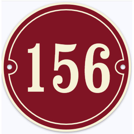 Emaille huisnummer rond met rand en kader