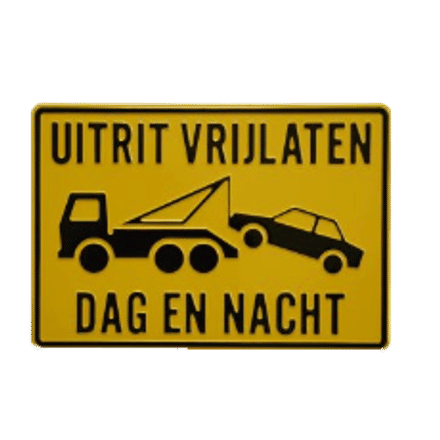 Uitrit Vrijlaten. Dag en Nacht | Tekst en Pictogram bord | Geperst Aluminium | Drie Kleurcombinaties