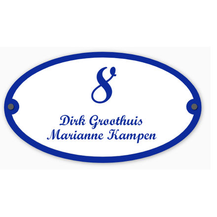 Goedkoop naamplaat | Ovaal Emaille look | Plexiglas 5 mm dik | Diverse kleurcombinaties |