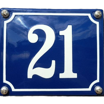 Blauw emaille huisnummer