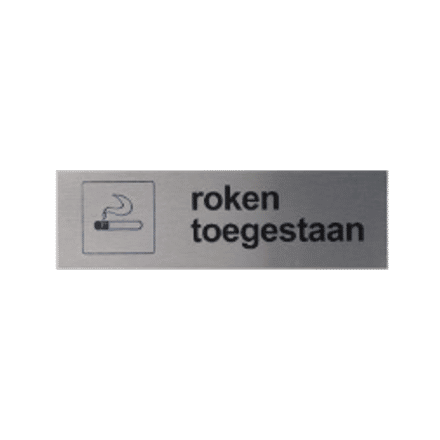 Zelfklevend Aluminium bordje | Tekst/Pictogram: Roken Toegestaan