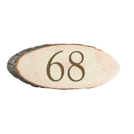 Huisnummerborden van boomschijf | Tekst gelaserd