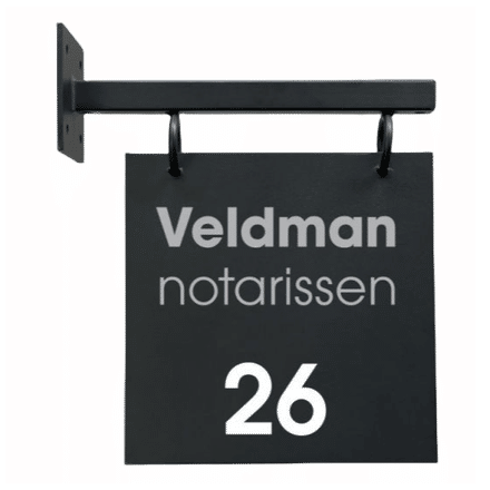 Modern Bedrijfsuithangbord | Zwart bord | Diverse lettertypes | 2 kanten tekst |