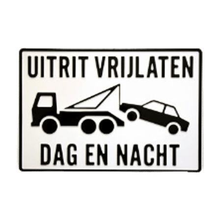 Uitrit Vrijlaten. Dag en Nacht | Tekst en Pictogram bord | Geperst Aluminium | Drie Kleurcombinaties