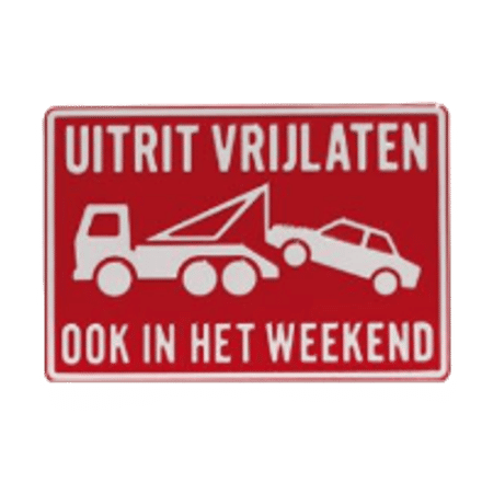 Tekst en Pictogram bord: Uitrit Vrijlaten