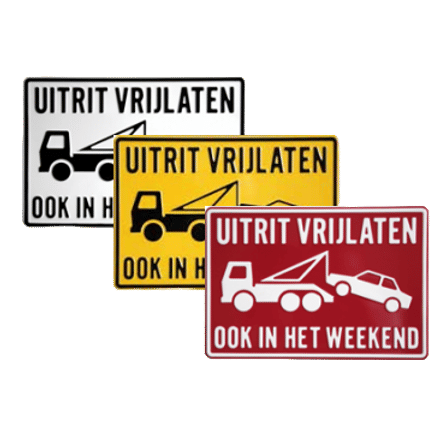 Tekst en Pictogram bord: Uitrit Vrijlaten