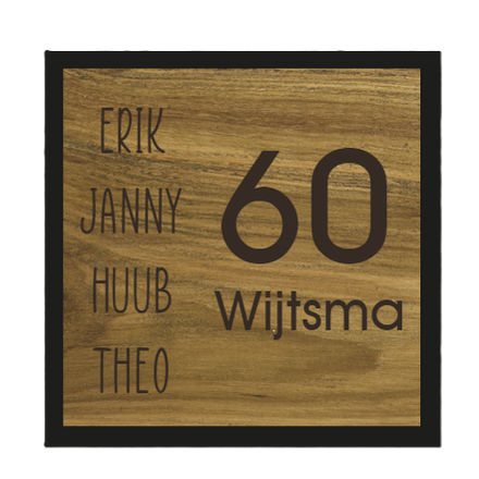 Vierkant naambord van teakhout