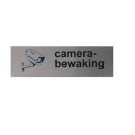 Zelfklevend deurbordje Camera Bewaking | Aluminium bordje | Tekst/Pictogram: