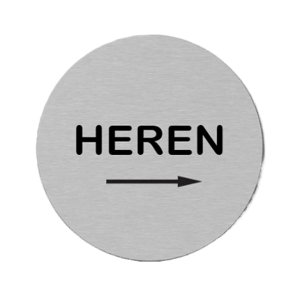 Pictogram HEREN Toilet | Pijl wijzend naar Rechts | RVS | Opdruk zwart | Lasertechniek | Zelfklevend