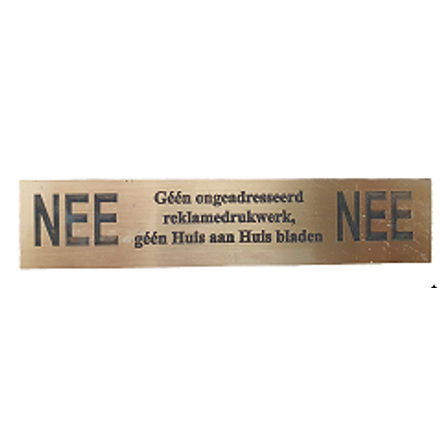 NEE | NEE deurbordje | Messing | Ongewenste reclame | Zelfklevend
