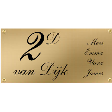 Messing naambordje | vlak | tekst gegraveerd | gaatjes of zelfklevend |