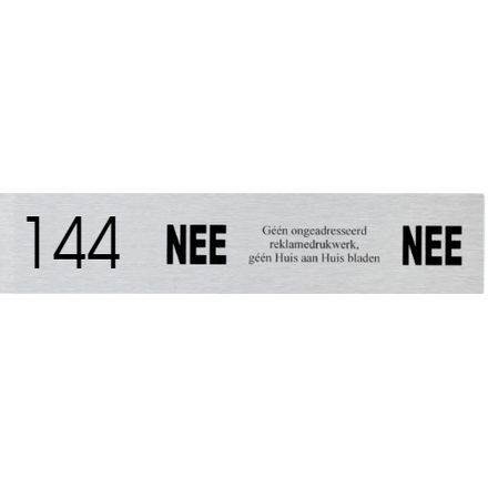 NEE | NEE brievenbus bordje met huisnummer | RVS | Deurbordje Nee | Nee zwarte tekst | Zelfklevend