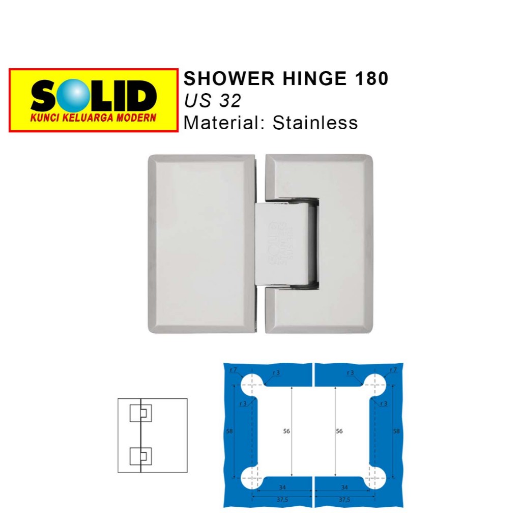 Shower Hinge 180 US32 2