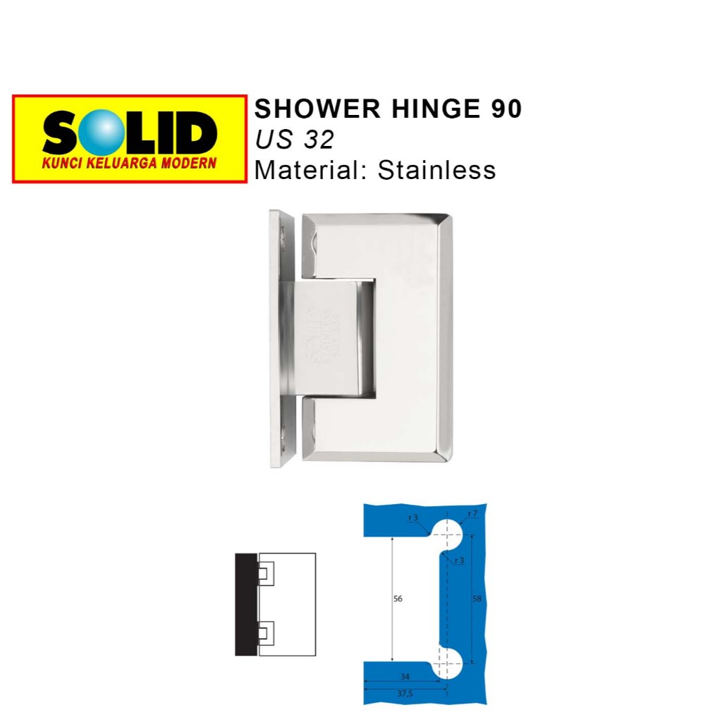 Shower Hinge 90 US32 2