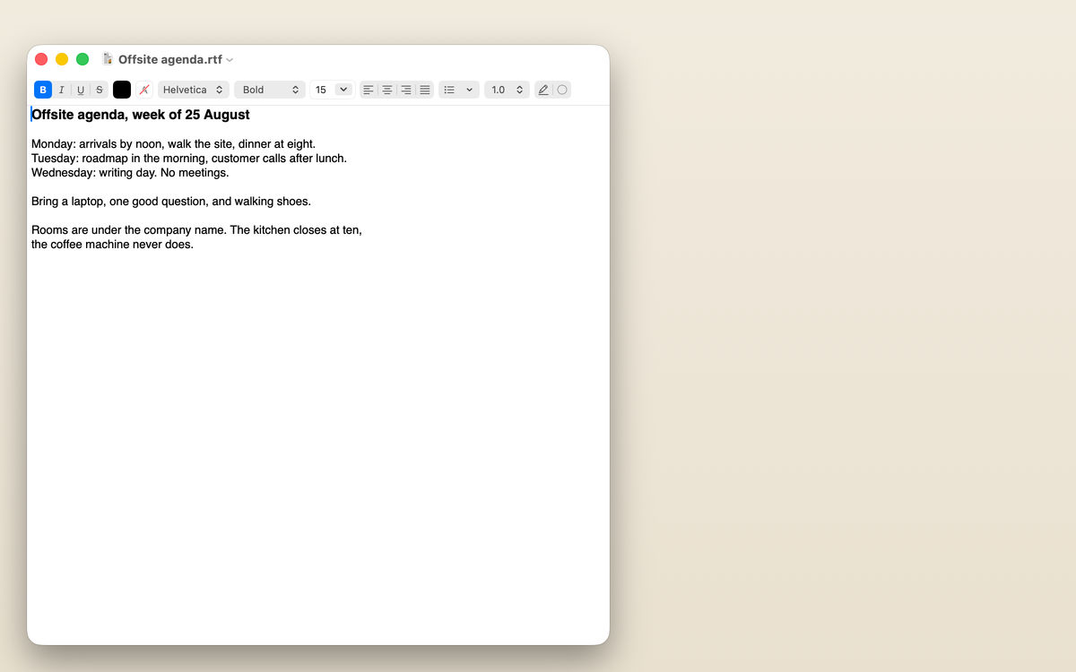 A desk with a document, as a screen share sees it, with the notes absent