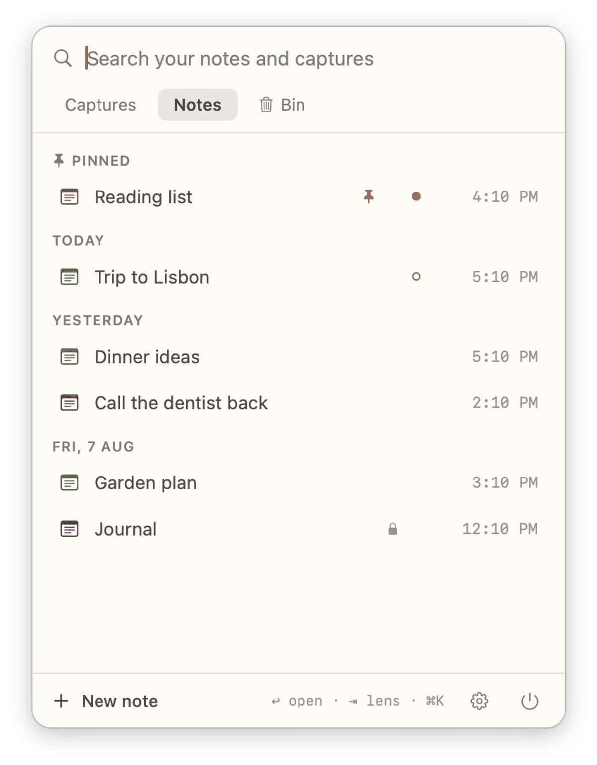 The Shelf, the notes a permitted tool can read, grouped by day