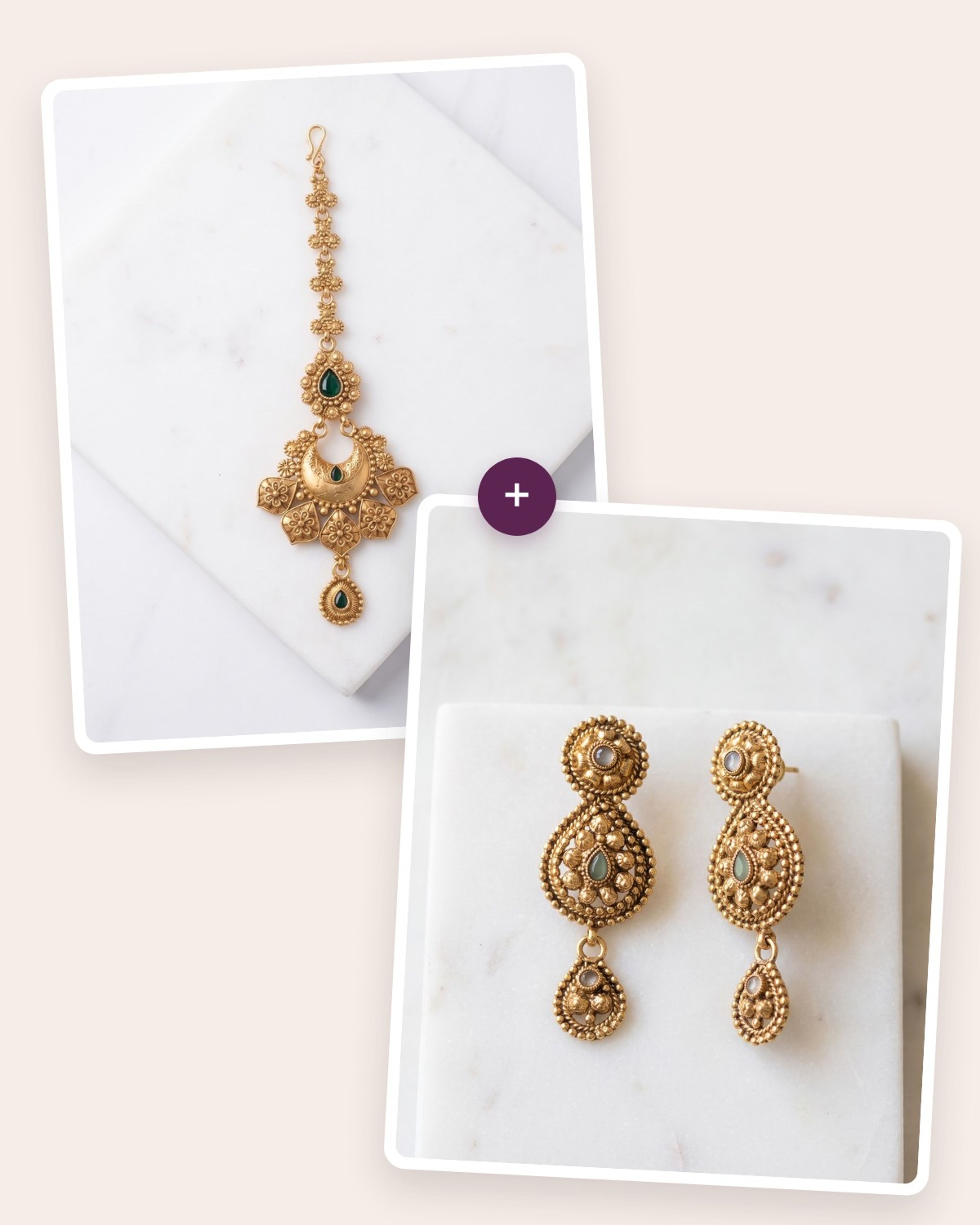 Big Day Pair: Green Stone Maang Tikka & Earrings