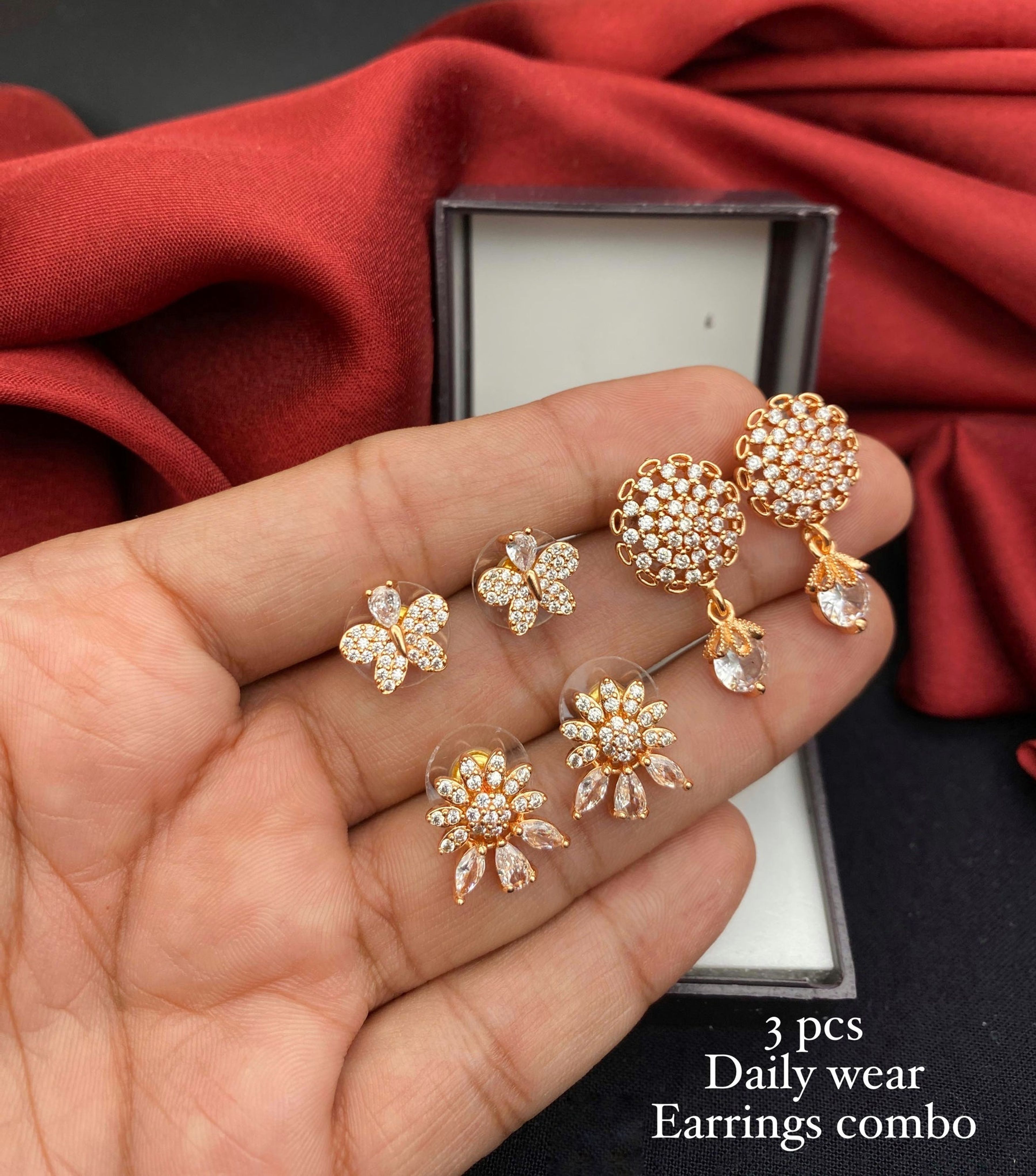 Butterfly Floral AD Stone Earrings Set of 3