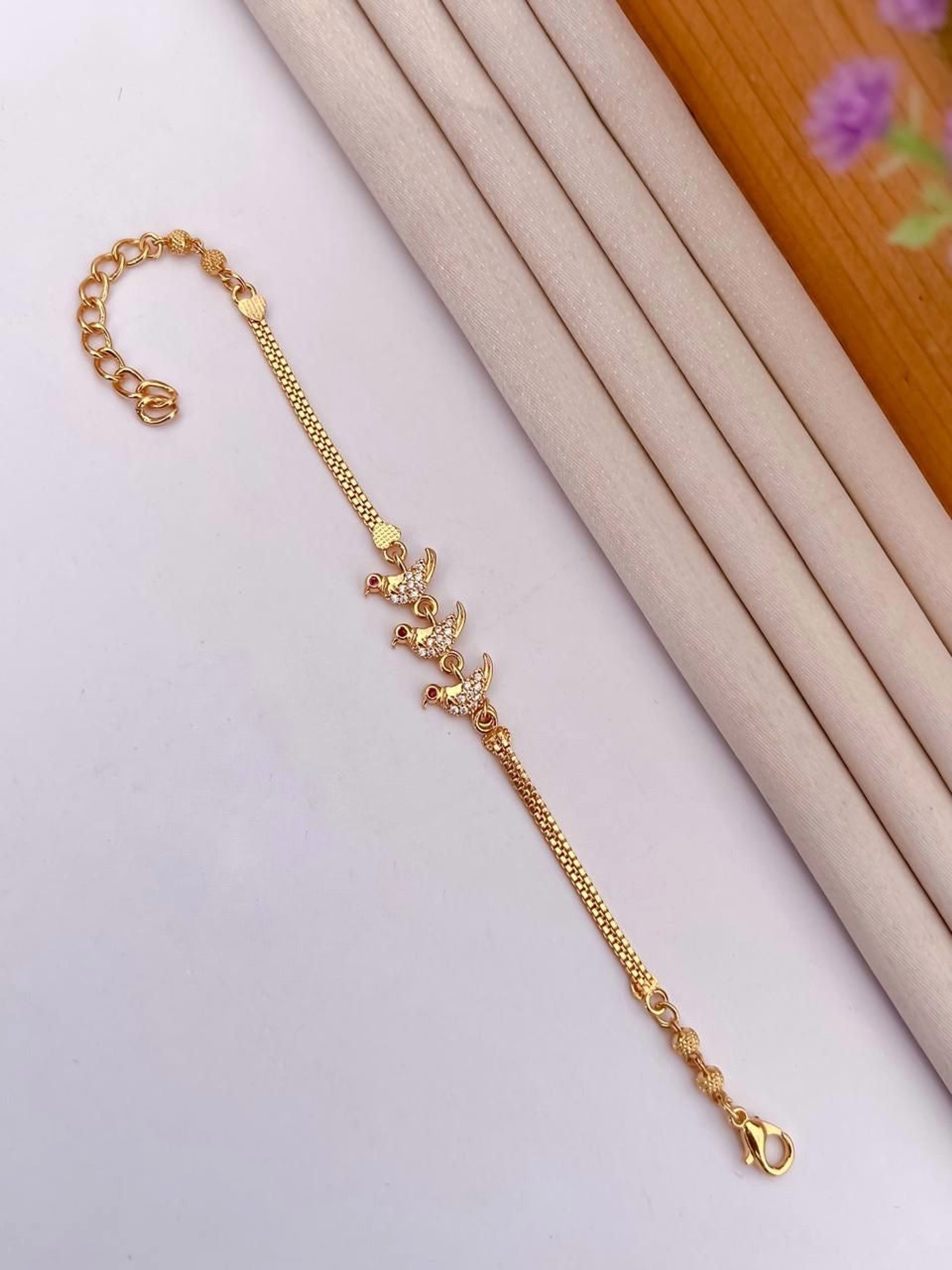Bird Motif AD Stone Gold-Tone Bracelet