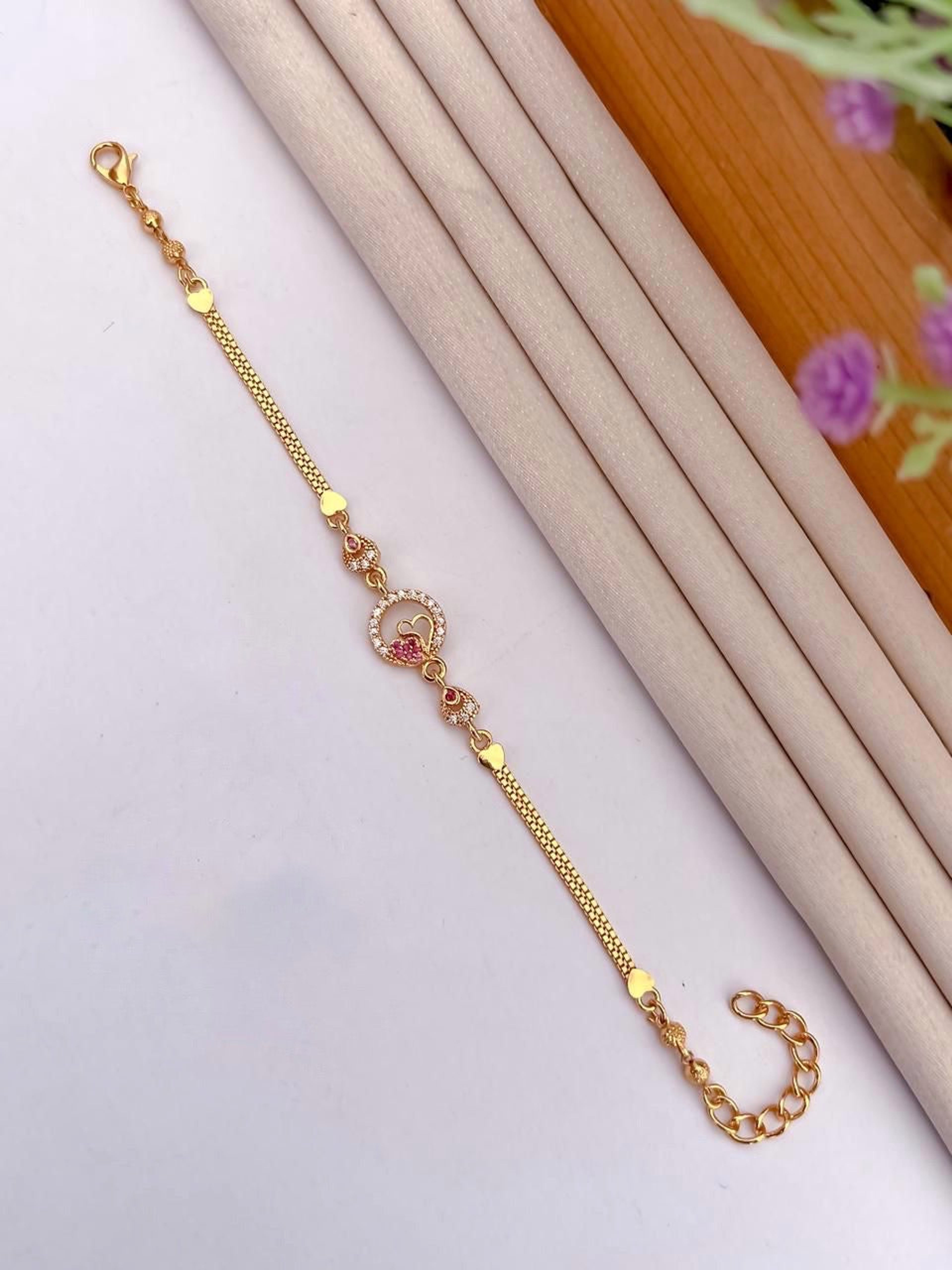 Pink Heart AD Stone Gold-Tone Bracelet