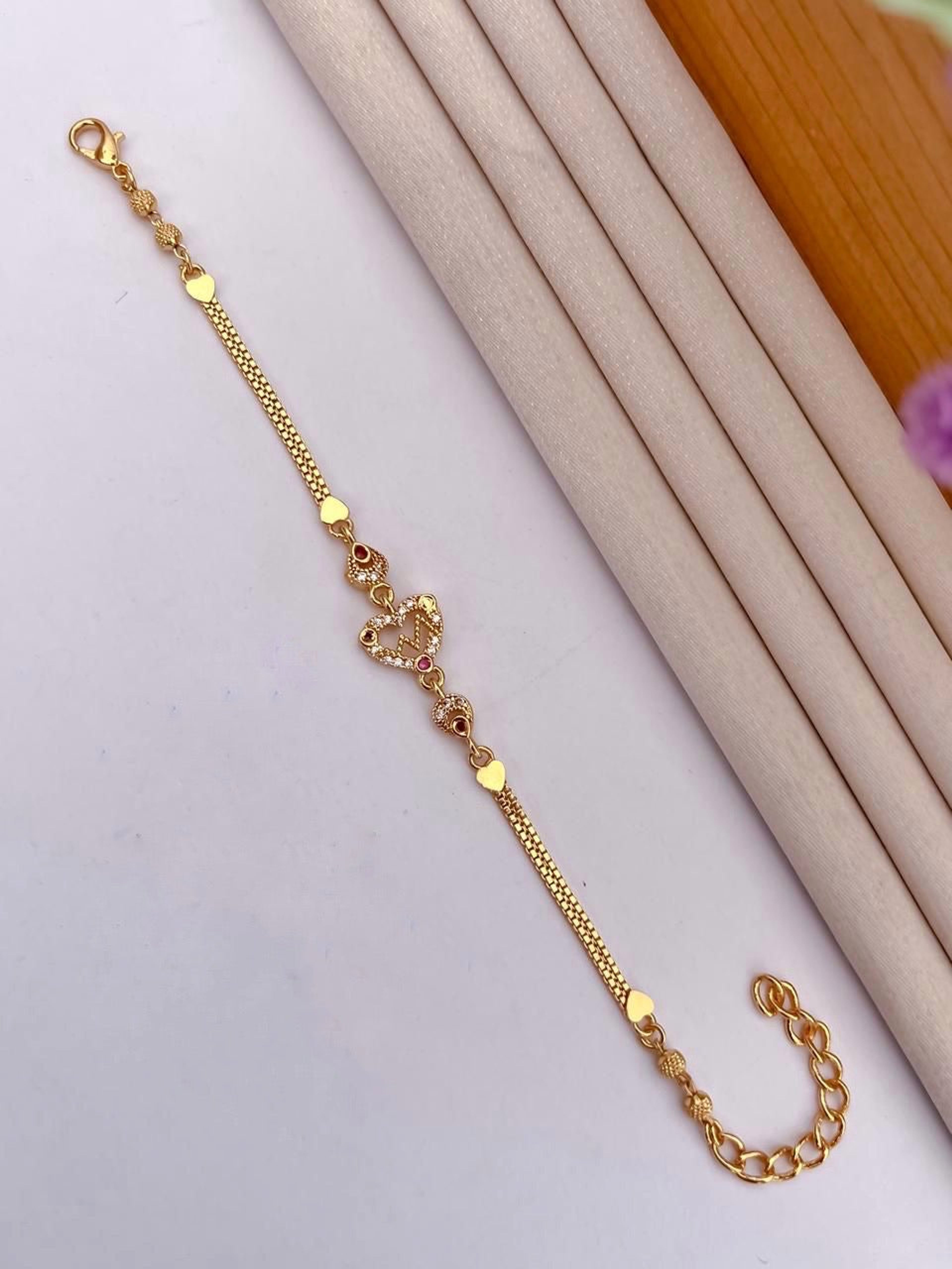 Letter M Heart AD Stone Gold-Tone Bracelet