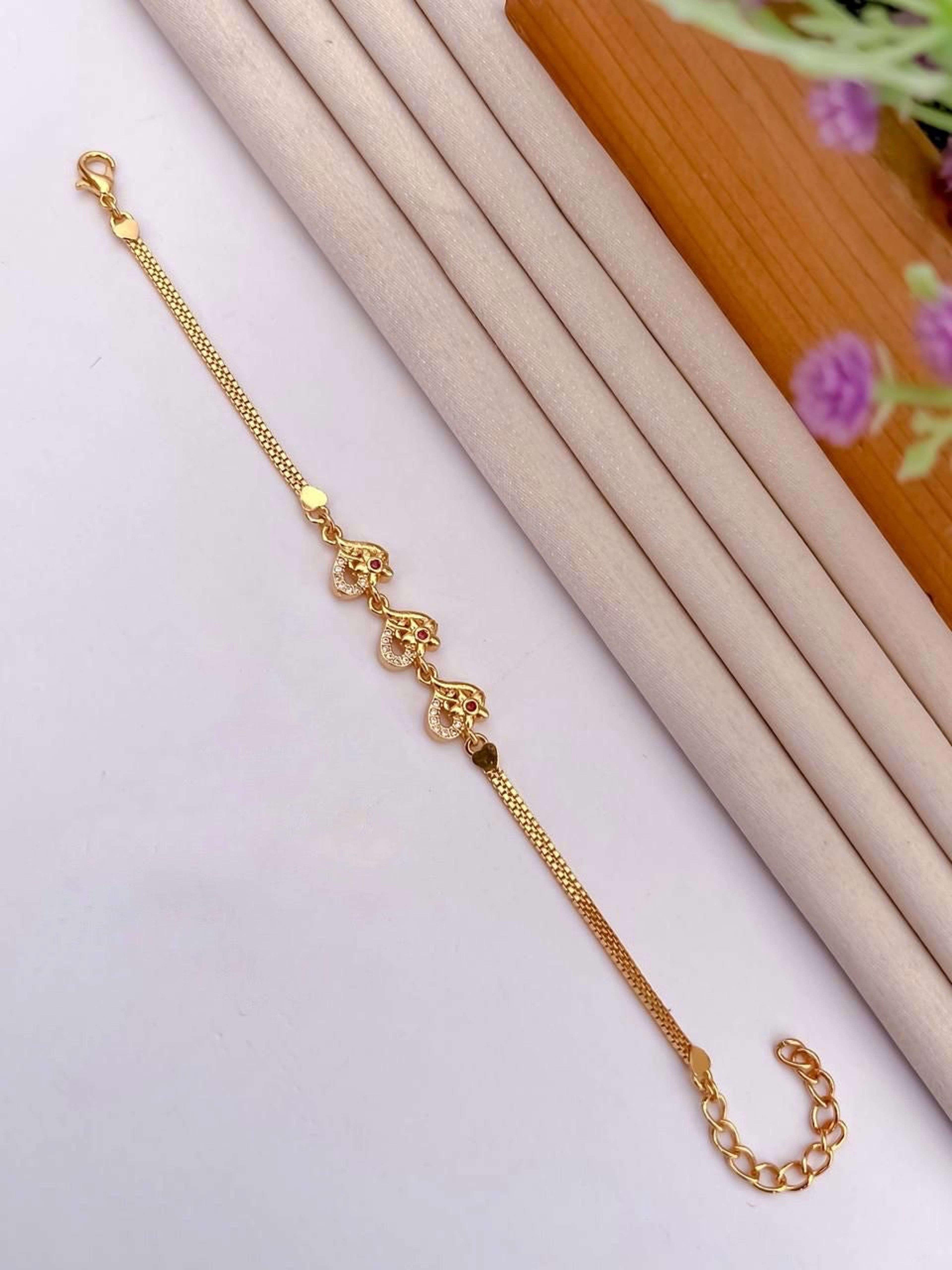 Gold-Tone Paisley Red AD Stone Bracelet