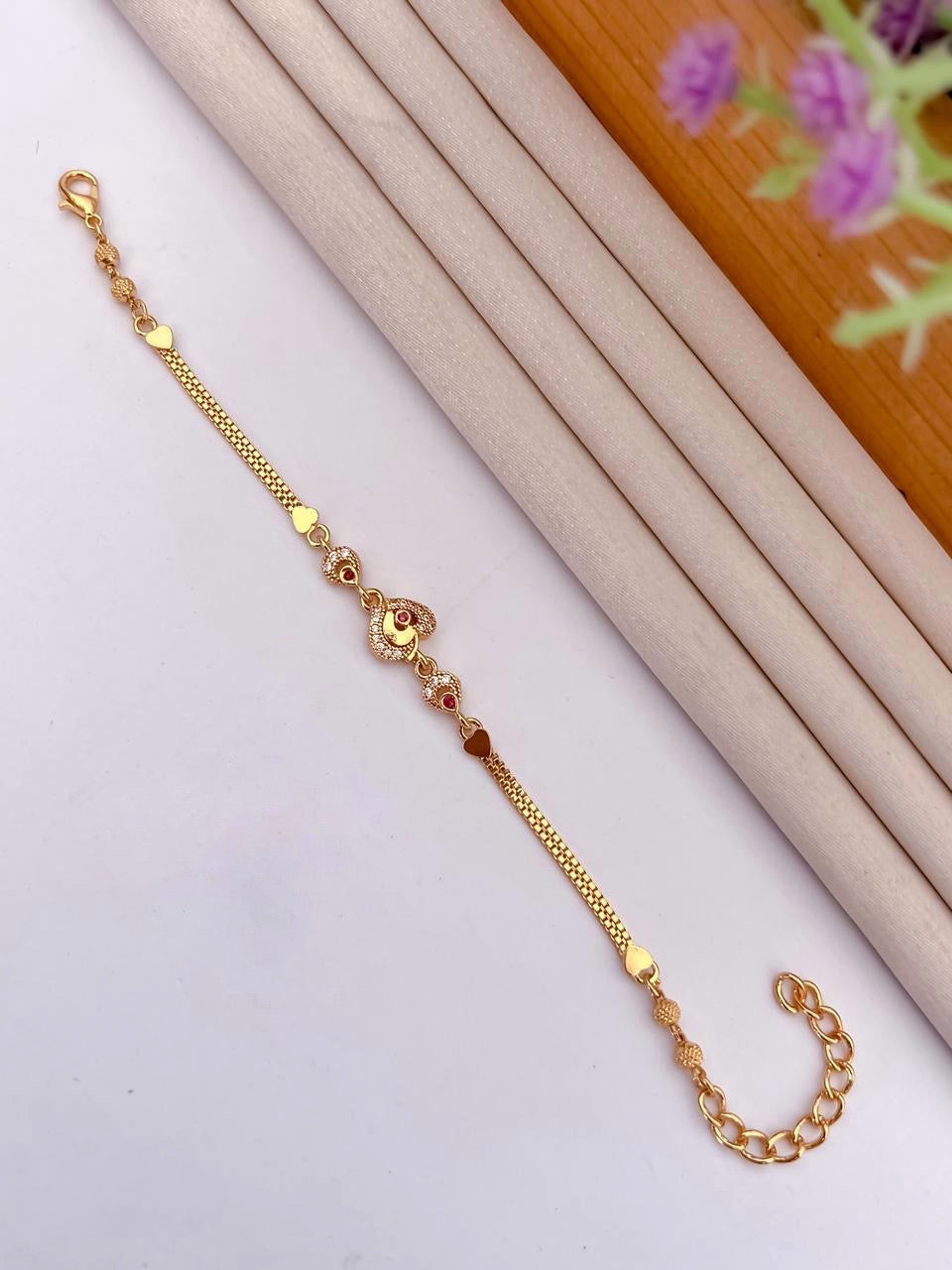 Heart Motif AD Stone Gold-Tone Bracelet