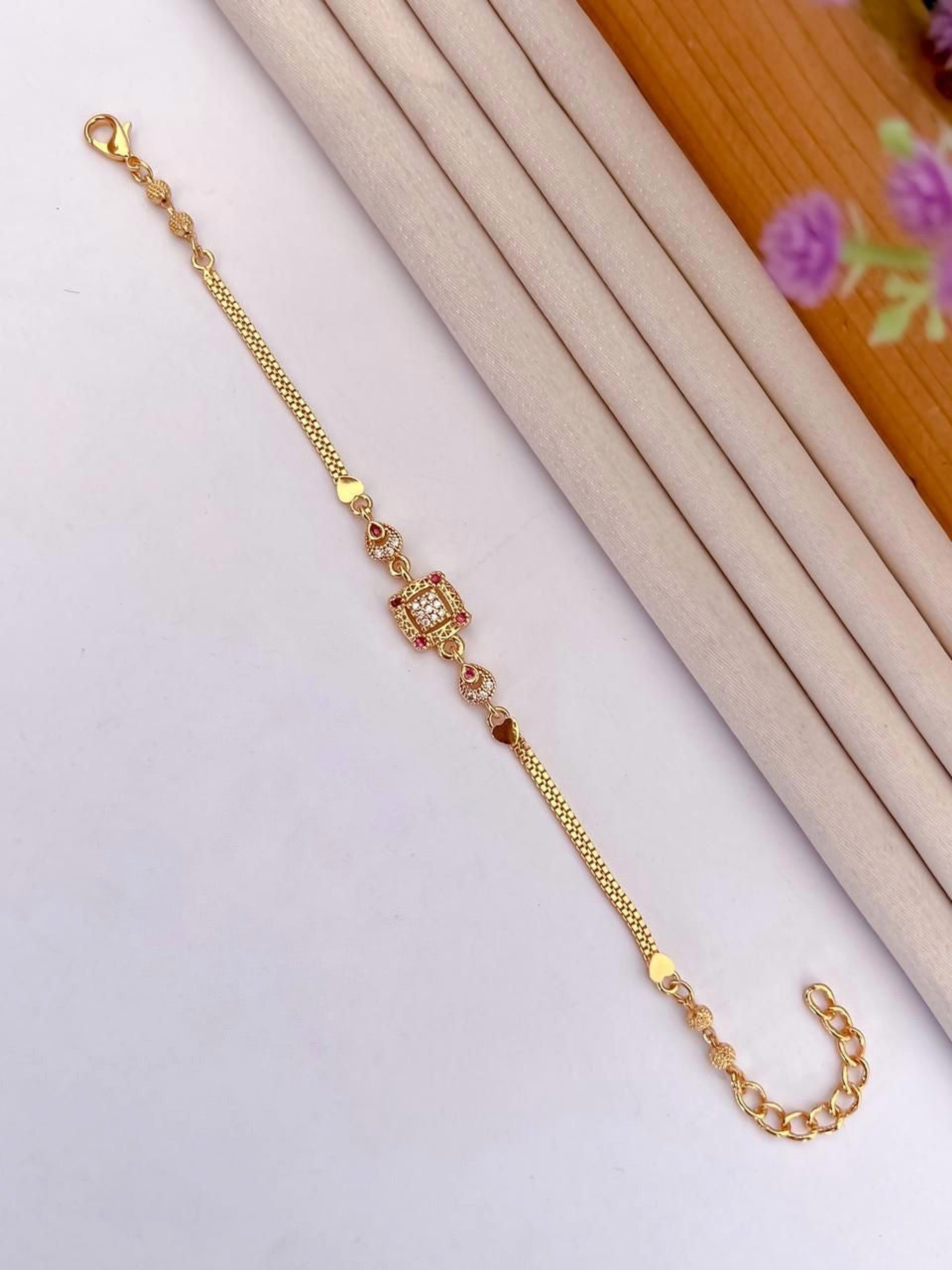 Square Motif AD Stone Gold-Tone Bracelet