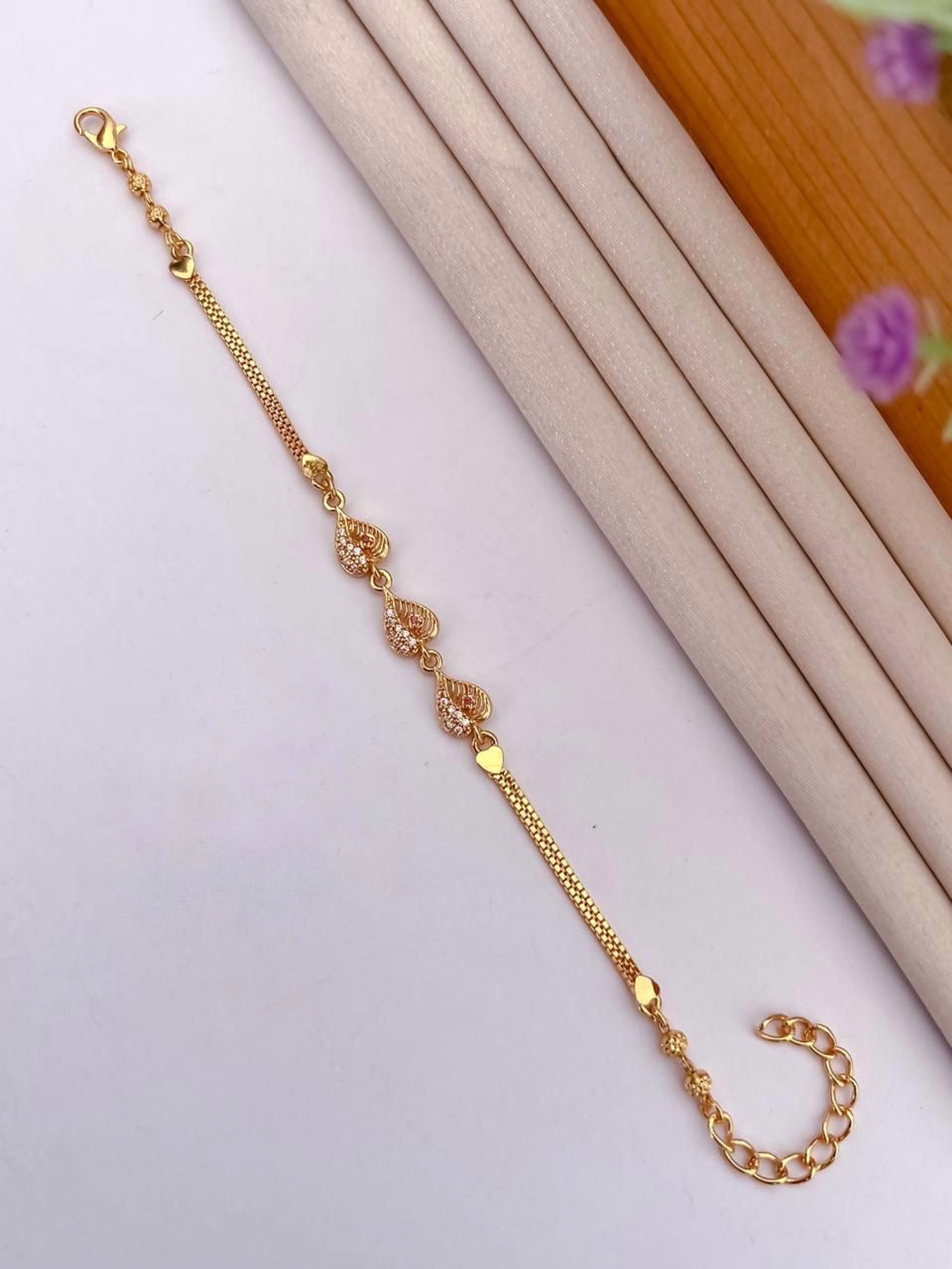Gold-Tone Leaf White AD Stone Bracelet