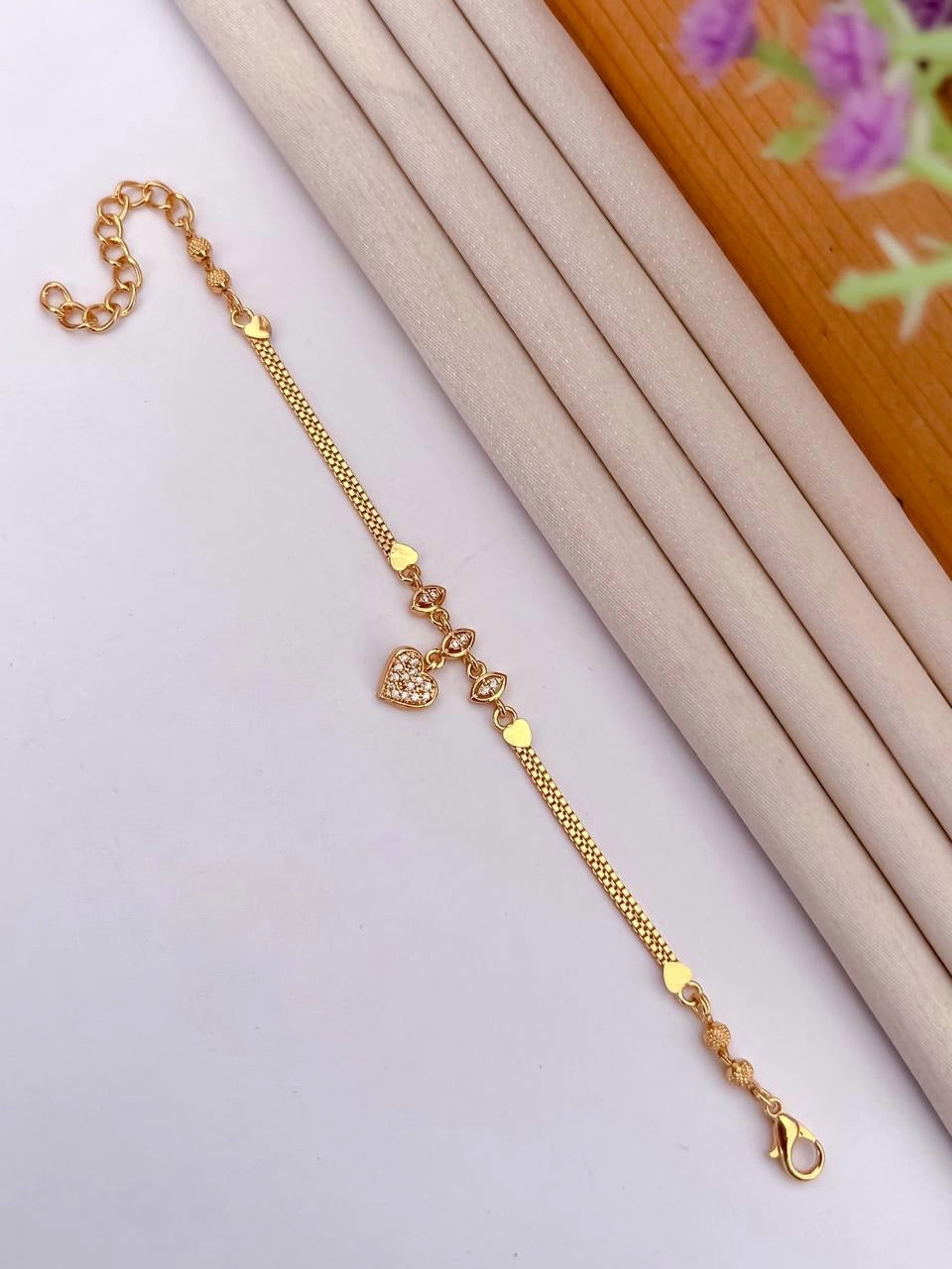 Heart Charm White AD Stone Bracelet