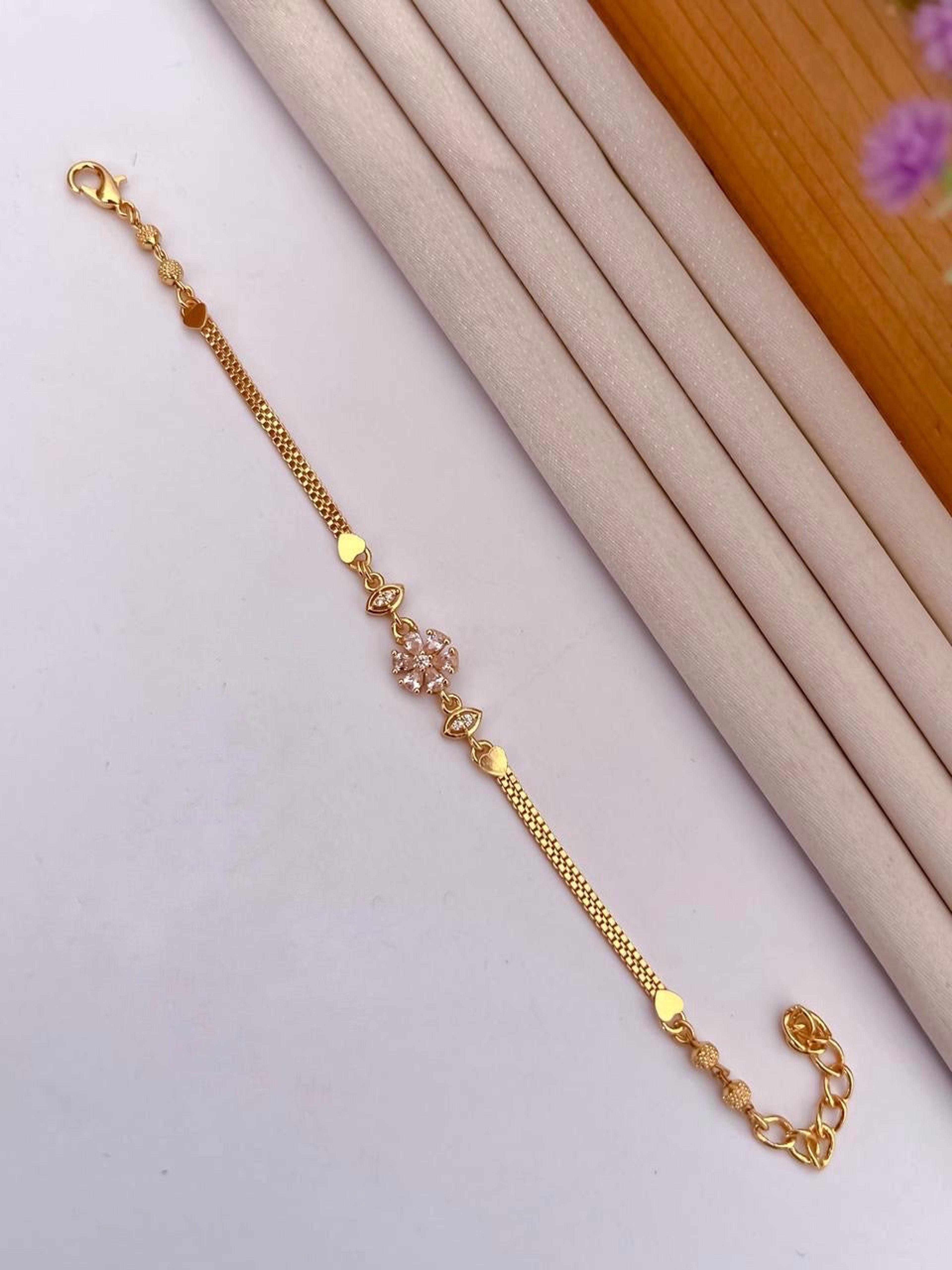 Pink Floral Heart AD Stone Bracelet